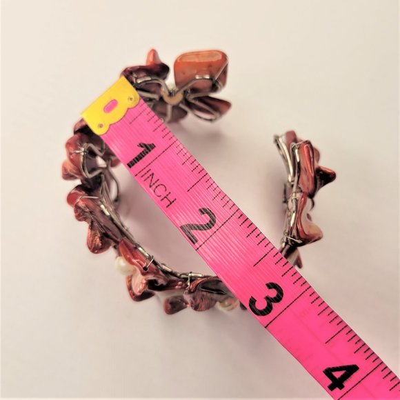 Wine Red Shell White Pearls Adjustable Cuff Bracelet Bangle - NEW - Picture 15 of 16